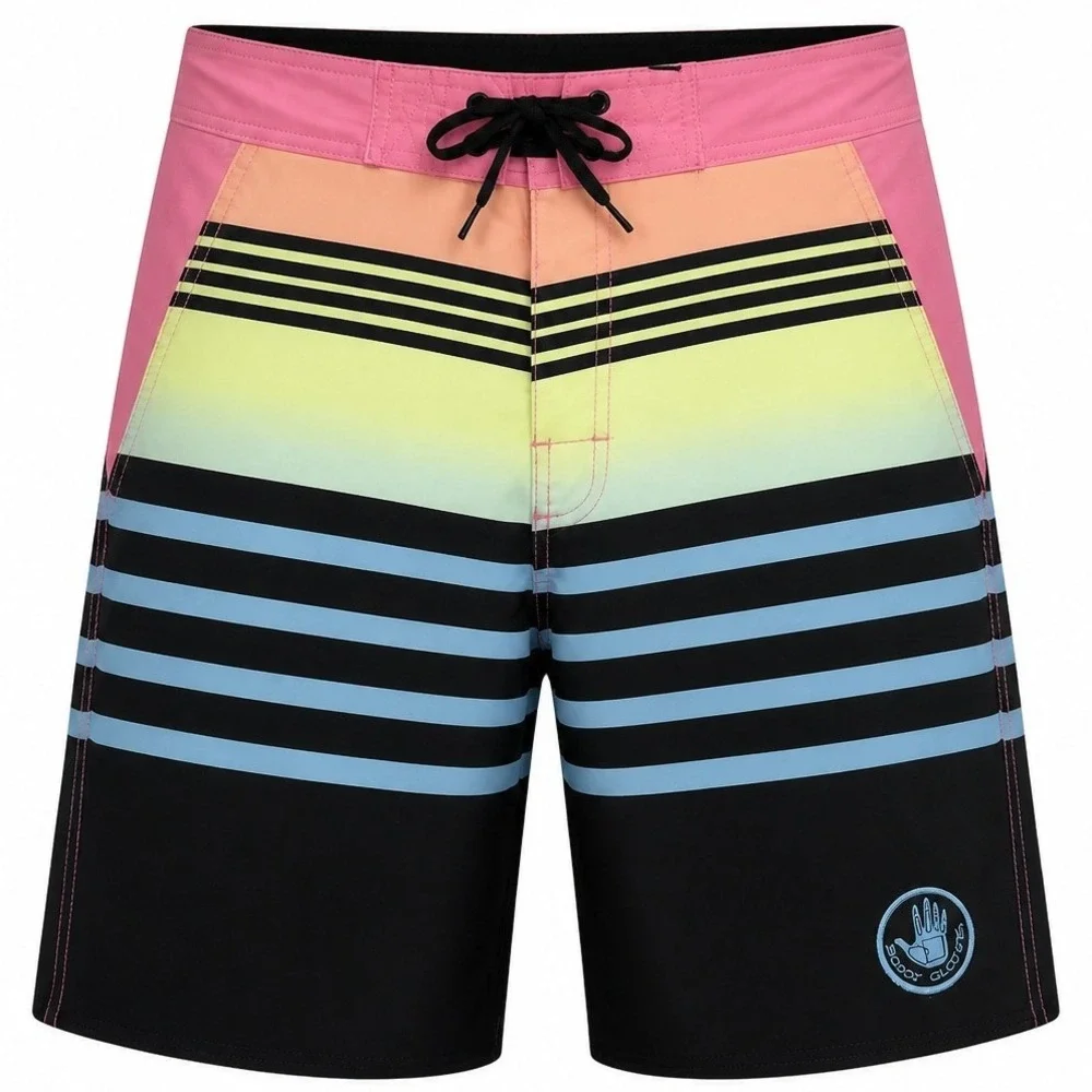 Body Glove Vapor Mens Board Shorts Size M/32 Pink Black Striped Swim Trunks Surf